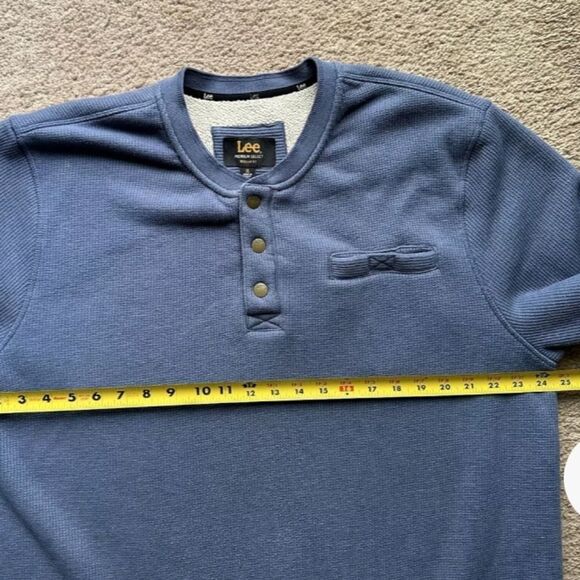 LEE Premium Select Thermal Sweater Mens XL Sherpa Lined Regular Fit Henley Blue - Picture 8 of 9